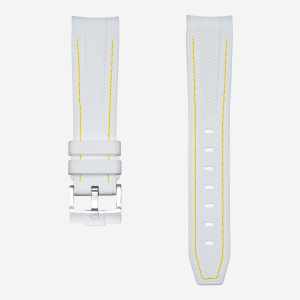 Curved Vertech Rubber Strap - White & Yellow Stitches