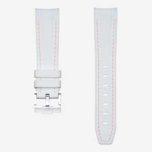Curved Vertech Rubber Strap - White & Pink Stitches