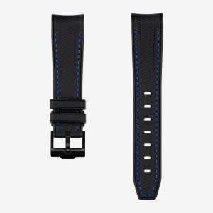 Curved Vertech Rubber Strap - Black & Blue Stitches