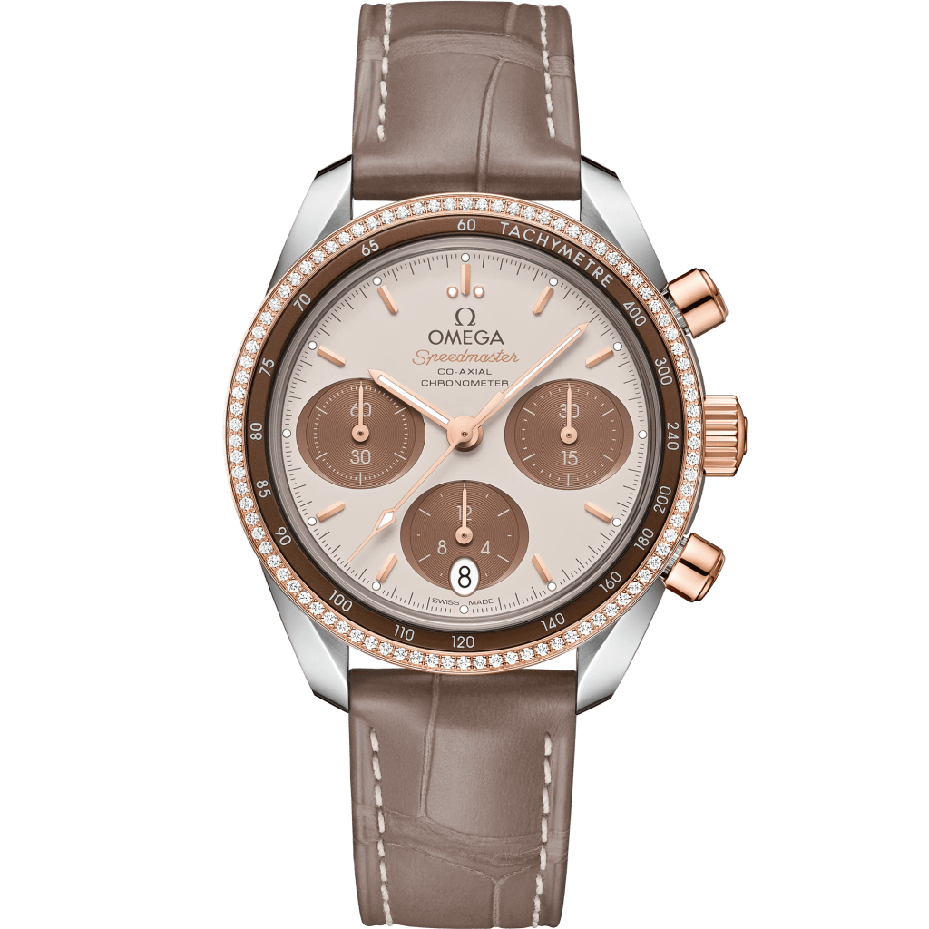Speedmaster 38 mm, ατσάλι – χρυσός Sedna™ με δερμάτινο λουράκι