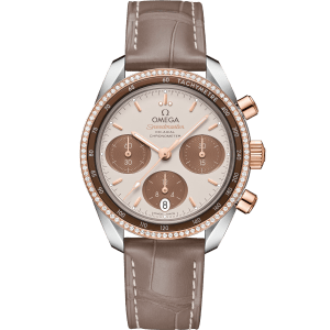 Speedmaster 38 mm, steel - Sedna™ gold on leather strap