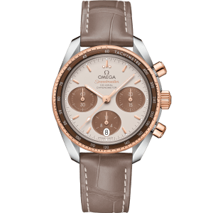 Speedmaster 38 mm, steel - Sedna™ gold on leather strap