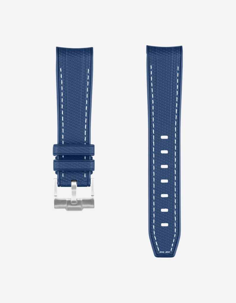 Cinturino in gomma Vertech curvo – Cuciture blu e bianche