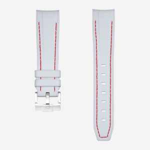 Curved Vertech Rubber Strap - White & Red Stitches