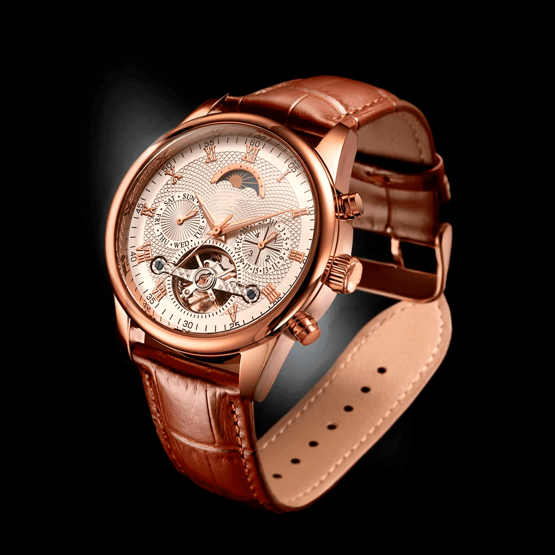 Arloġġ tal-ilbies b’kaxxa u ċinga tal-rose gold