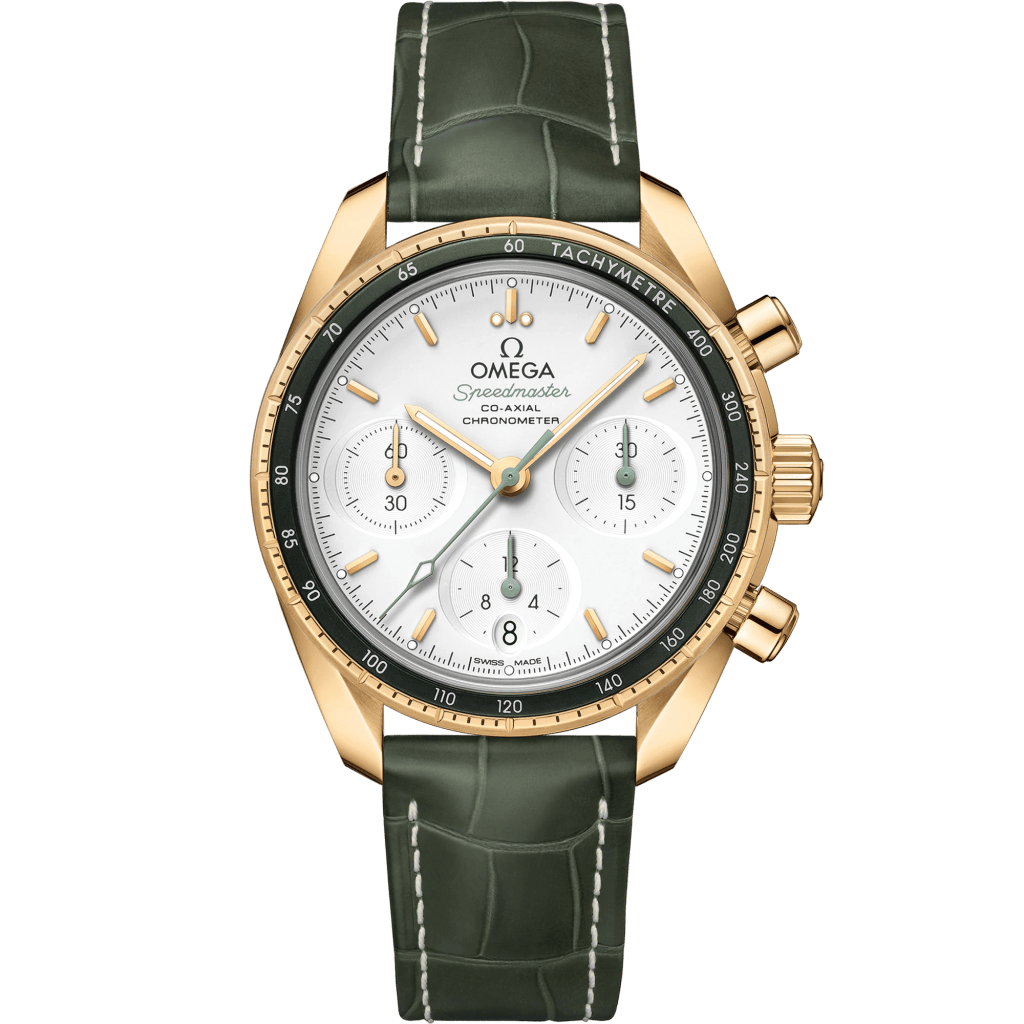 Speedmaster 38 мм, жълто злато с кожена каишка